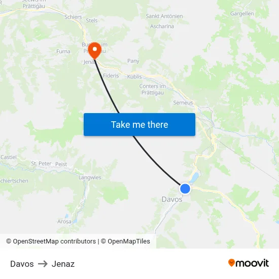 Davos to Jenaz map