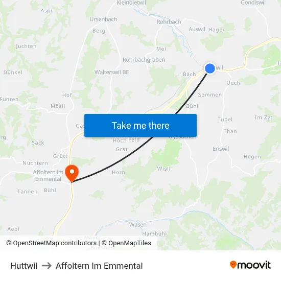 Huttwil to Affoltern Im Emmental map