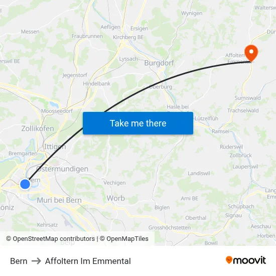 Bern to Affoltern Im Emmental map