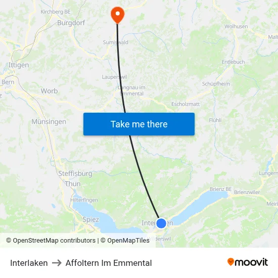 Interlaken to Affoltern Im Emmental map