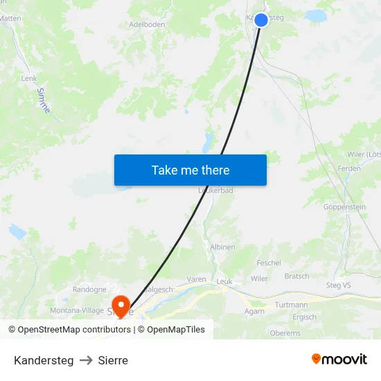 Kandersteg to Sierre map
