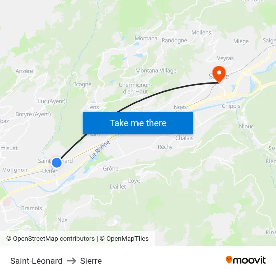 Saint-Léonard to Sierre map