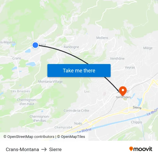 Crans-Montana to Sierre map