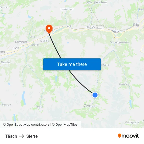 Täsch to Sierre map