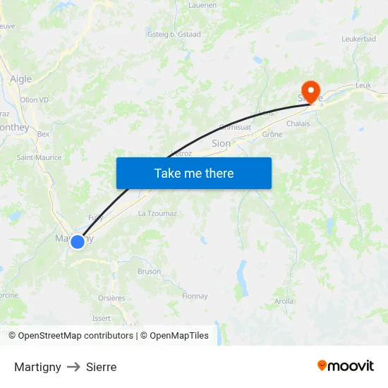 Martigny to Sierre map
