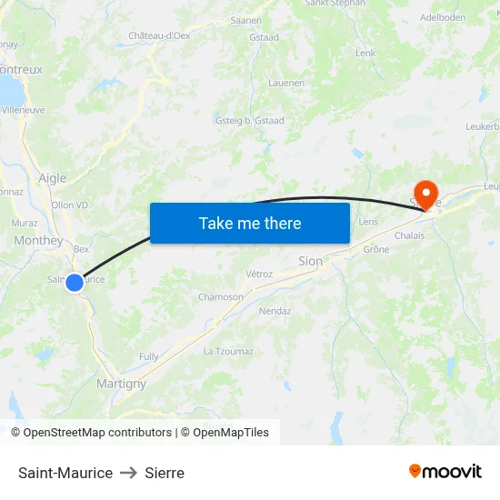Saint-Maurice to Sierre map