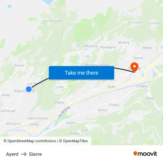 Ayent to Sierre map
