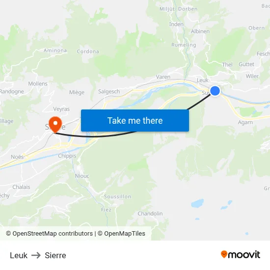 Leuk to Sierre map