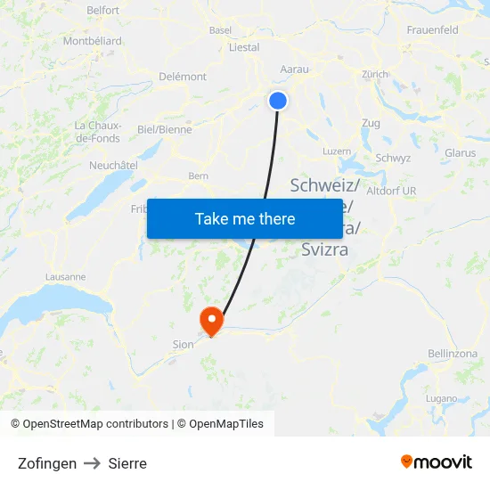 Zofingen to Sierre map