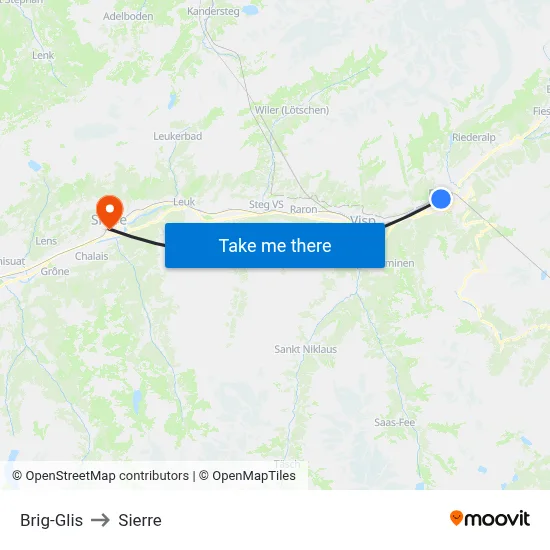 Brig-Glis to Sierre map
