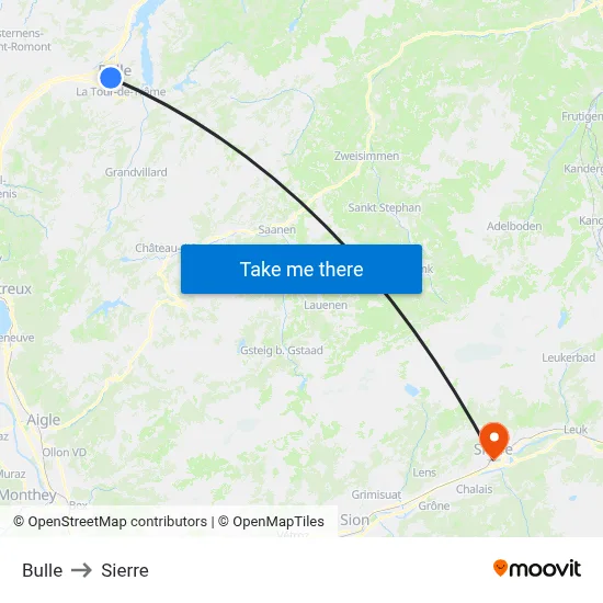 Bulle to Sierre map