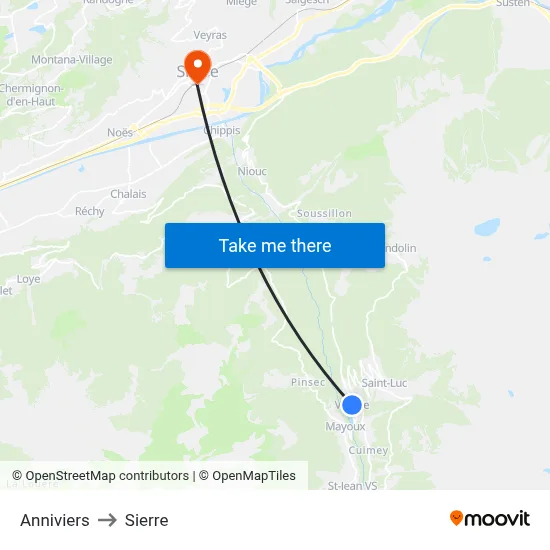 Anniviers to Sierre map