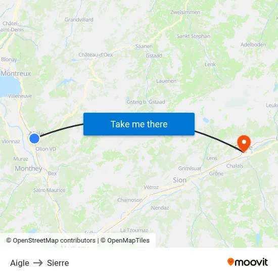 Aigle to Sierre map