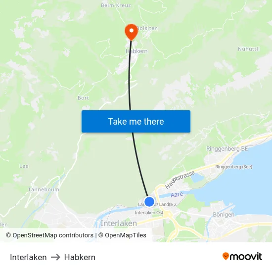 Interlaken to Habkern map