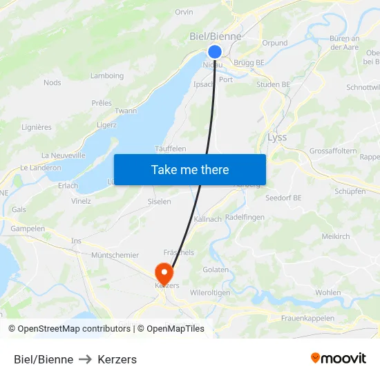 Biel/Bienne to Kerzers map