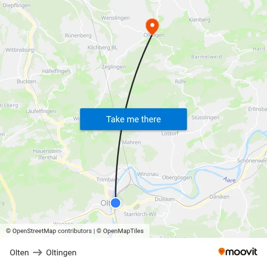 Olten to Oltingen map