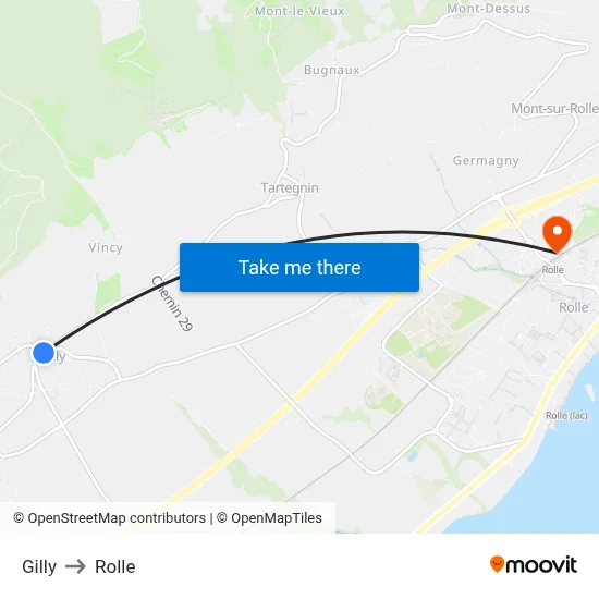 Gilly to Rolle map