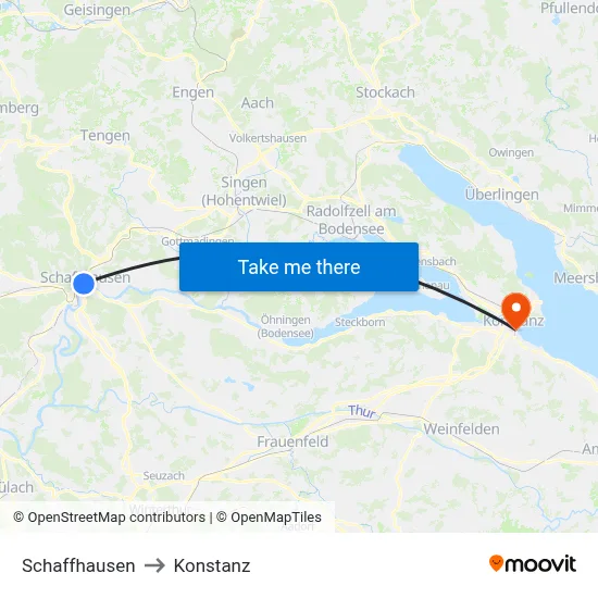 Schaffhausen to Konstanz map