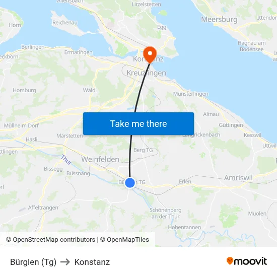 Bürglen (Tg) to Konstanz map