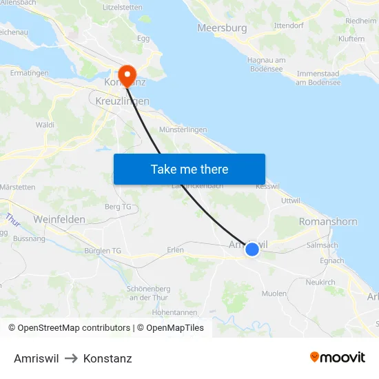 Amriswil to Konstanz map