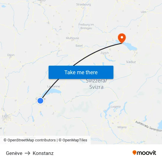 Genève to Konstanz map