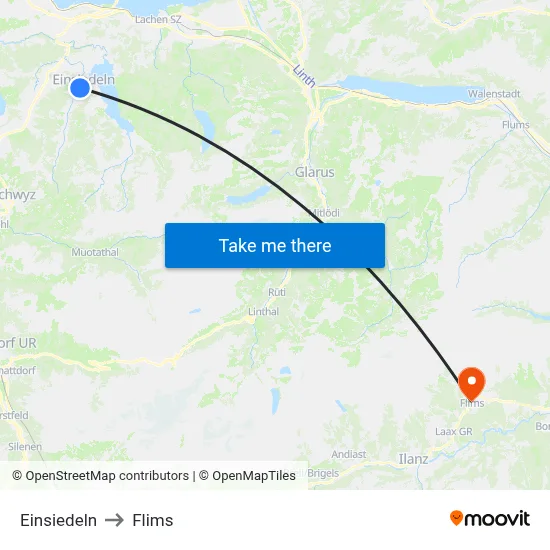 Einsiedeln to Flims map