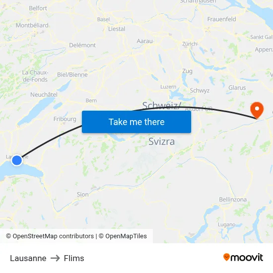 Lausanne to Flims map