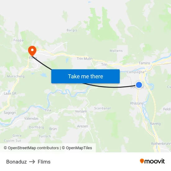 Bonaduz to Flims map