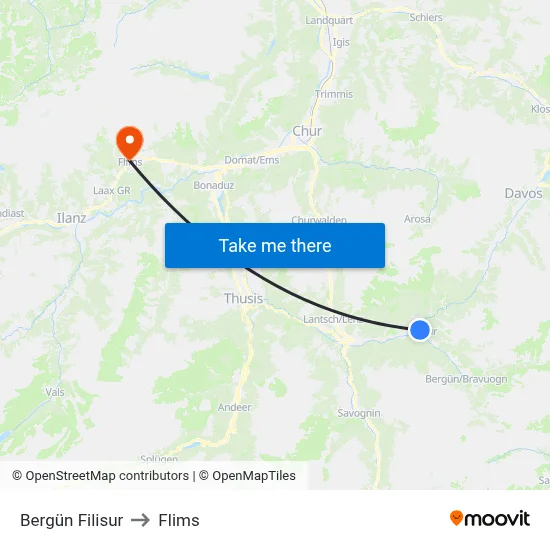 Bergün Filisur to Flims map