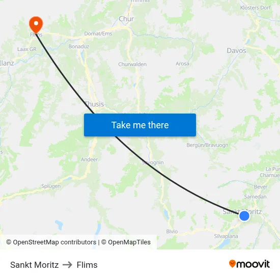 Sankt Moritz to Flims map