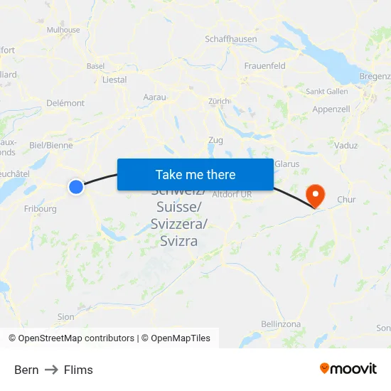 Bern to Flims map