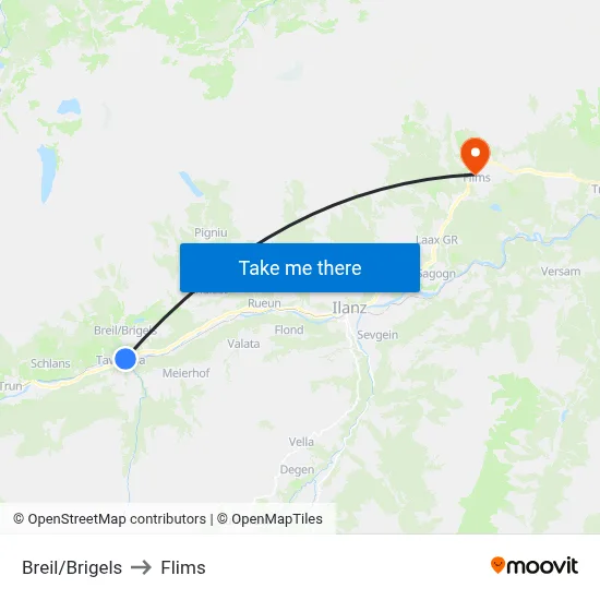 Breil/Brigels to Flims map