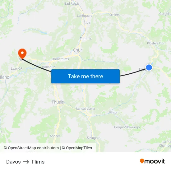 Davos to Flims map