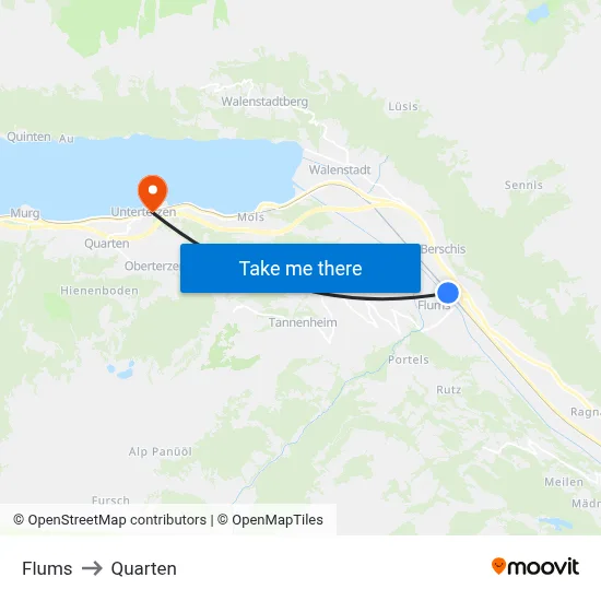 Flums to Quarten map
