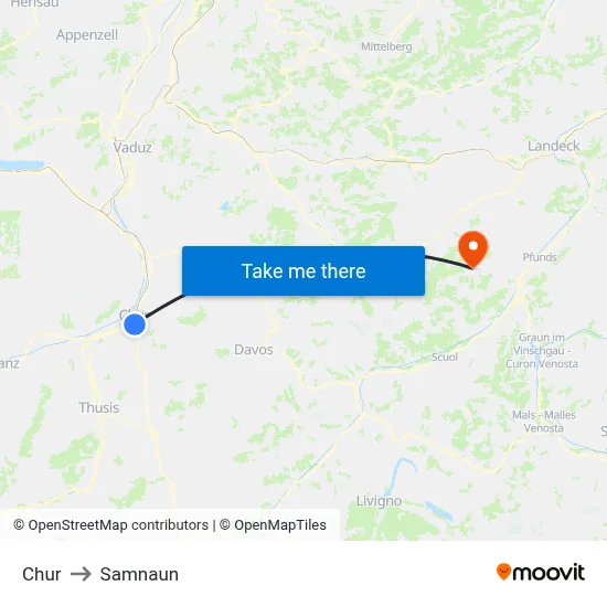 Chur to Samnaun map