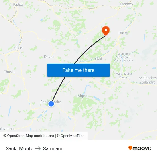 Sankt Moritz to Samnaun map