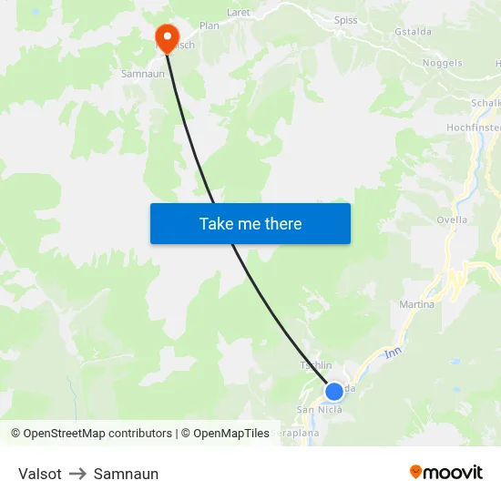 Valsot to Samnaun map