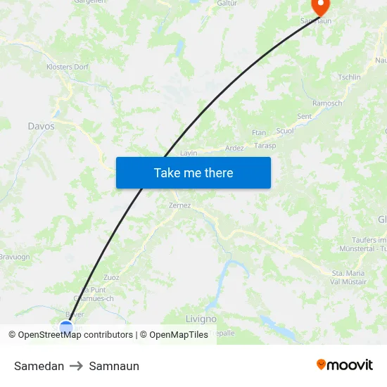 Samedan to Samnaun map