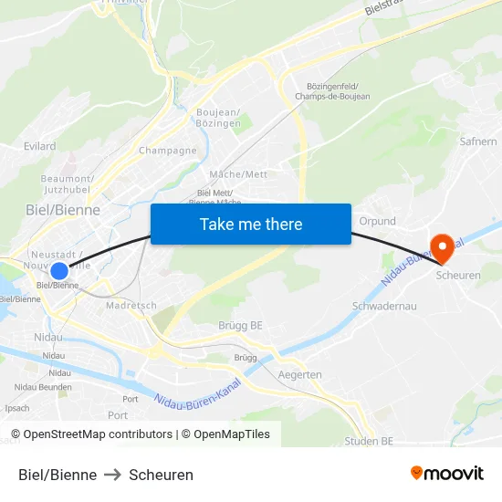Biel/Bienne to Scheuren map