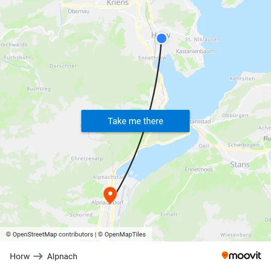 Horw to Alpnach map