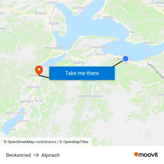 Beckenried to Alpnach map