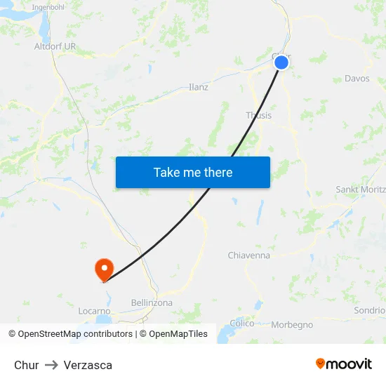 Chur to Verzasca map