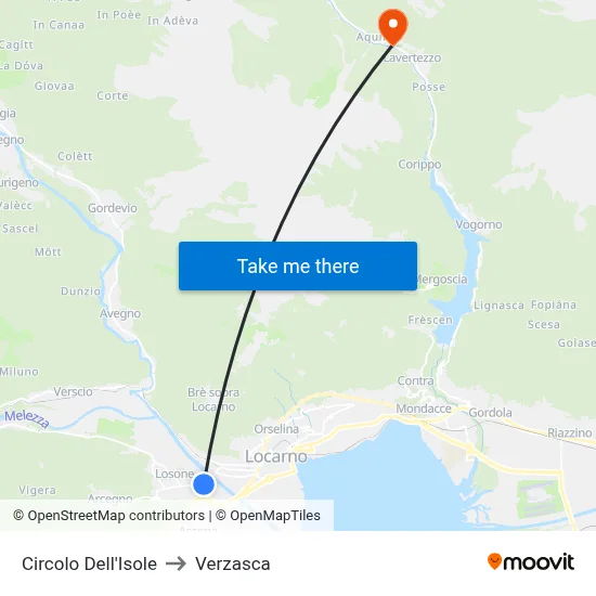 Circolo Dell'Isole to Verzasca map