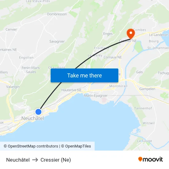 Neuchâtel to Cressier (Ne) map