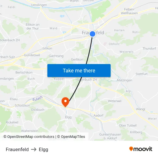 Frauenfeld to Elgg map