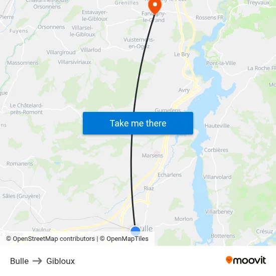 Bulle to Gibloux map