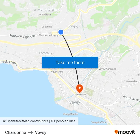 Chardonne to Vevey map