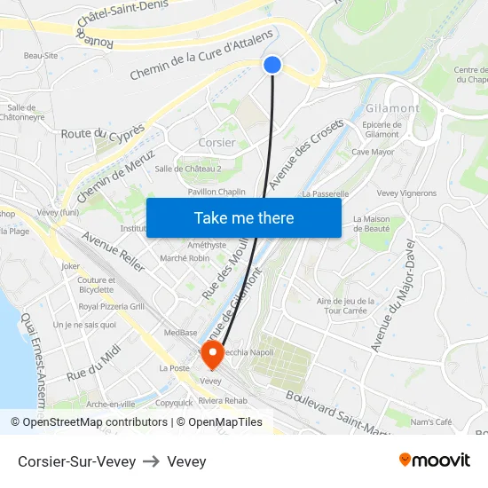 Corsier-Sur-Vevey to Vevey map