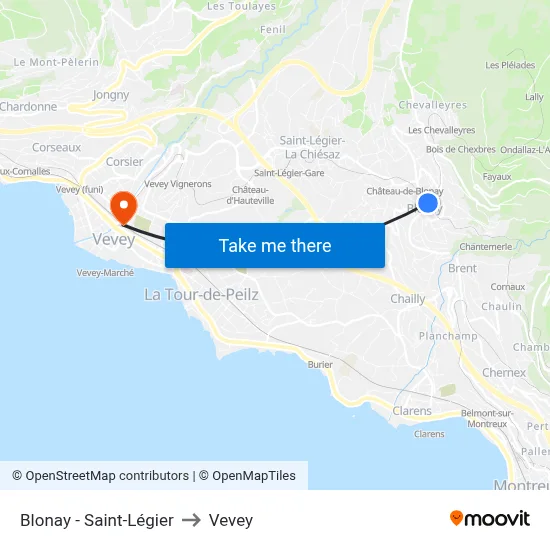 Blonay - Saint-Légier to Vevey map