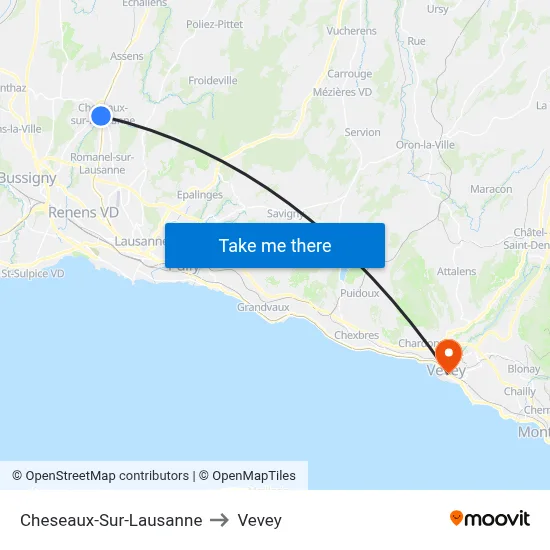 Cheseaux-Sur-Lausanne to Vevey map